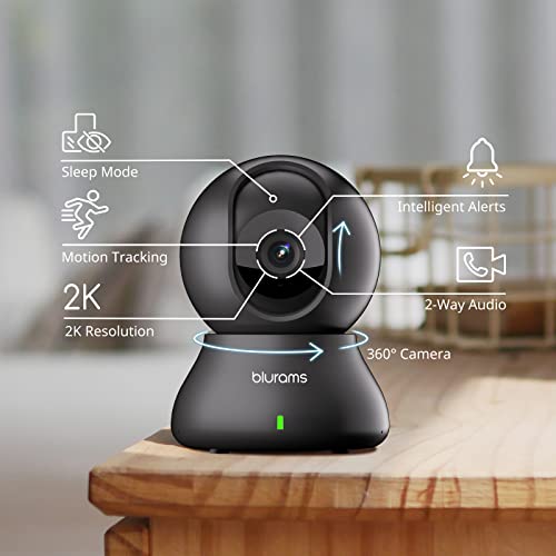 blurams Security Camera, 2K Baby Cameras Pet Camera 360-degree for Home Security w/Smart Motion Tracking, Phone App, IR Night Vision, Siren, Works with Alexa & Google Assistant & IFTTT, 2-Way Audio