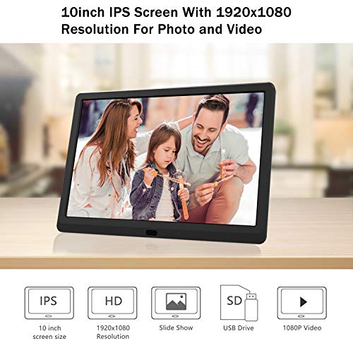 Atatat 10 inch Digital Picture Frame 1920x1080 Brightness Adjustable IPS Screen Digital Photo Frame with Timing Switch, Background Music Playing, 1080P Video Playback, Easy Plug and Play for All Ages