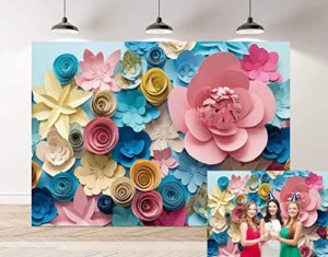 gya 7x5ft 3d colorful paper flowers backdrop mother’s day pink rose hand-make flower background baby shower birthday girl adults bachelorette bridal shower wedding