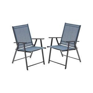 vicllax patio folding chairs set of 2, outdoor portable dining chairs for lawn garden deck backyard porch, dark blue