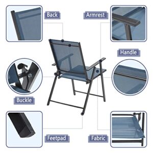 VICLLAX Patio Folding Chairs Set of 2, Outdoor Portable Dining Chairs for Lawn Garden Deck Backyard Porch, Dark Blue
