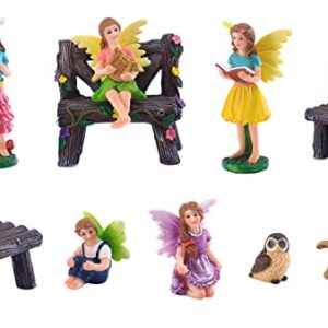 Arggidan 10pcs Fairy Garden Miniature Fairies with Furniture Figurine -Swing Fairies Set of Accessories Kit for Kids and Adults- Outdoor or Indoor Decor