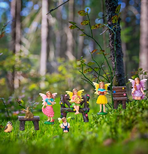 Arggidan 10pcs Fairy Garden Miniature Fairies with Furniture Figurine -Swing Fairies Set of Accessories Kit for Kids and Adults- Outdoor or Indoor Decor