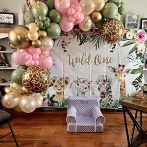 Mocsicka Girl Wild One Backdrop Jungle Safari Animals 1st Birthday Vinyl Photo Background 7x5ft Gold Wild One Birthday Banner Backdrops for Girls Cake Dessert Table Decorations