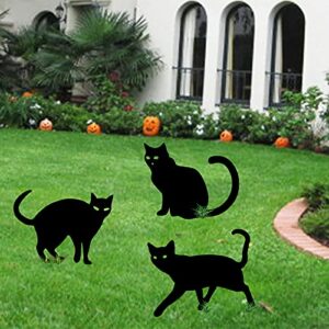 halloween yard signs stakes outdoor decorations – 3pcs black cat lawn decorations signs for garden yard scary halloween witch decorations outside