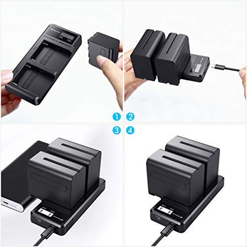 Powerextra 2 Pack Replacement Sony NP-F970 Battery and Fast Charger Dual USB Charger for Sony NP-F970 NP-F930 NP-F950 NP-F960 NP-F550 NP-F530 NP-F330 NP-F570 Battery and Sony handycams