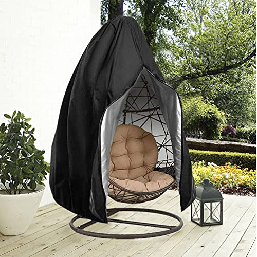 Xinjiuz Patio Hanging Egg Chair Cover Waterproof Swing Chair Covers with Zipper Outdoor Furniture Protector Garden Chair Cover 75" H x 45" D (Black)