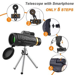 Birthday Gifts for Men Dad Him Husband Boyfriend, 12X60 High Powered Monoculars for Adults, Monocular Telescope for Smartphone with Holder & Tripod, FMC BAK4 Prism, Gadgets for Outdoors Birdwatching