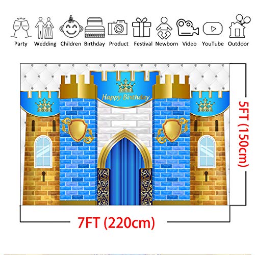 Mocsicka Royal Prince Birthday Backdrop Medieval Castle Happy Birthday Party Decorations Banner 7x5ft Boy's Birthday Photography Background