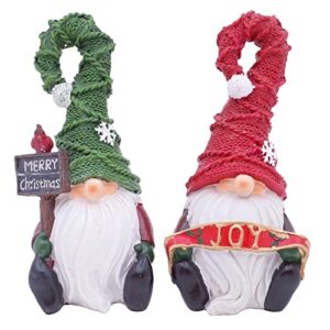 etistta christmas garden gnomes outdoor decor, 7 inch polyresin gnome figurines statue sculptures, winter tabletop home patio yard lawn christmas gnomes garden decorations, set of 2 (green, red)