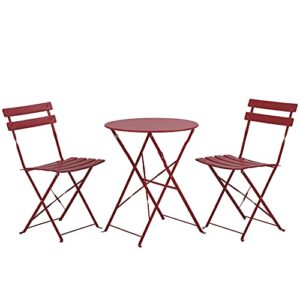 hcy patio bistro set outdoor table and chairs 3 piece patio furniture set metal folding bistro table set small patio set for yard porch cafe bistro lawn balcony backyard apartment (red)