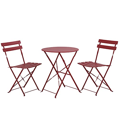 HCY Patio Bistro Set Outdoor Table and Chairs 3 Piece Patio Furniture Set Metal Folding Bistro Table Set Small Patio Set for Yard Porch Cafe Bistro Lawn Balcony Backyard Apartment (Red)