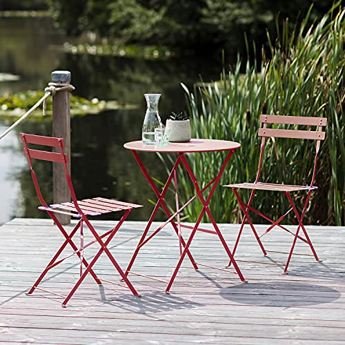 HCY Patio Bistro Set Outdoor Table and Chairs 3 Piece Patio Furniture Set Metal Folding Bistro Table Set Small Patio Set for Yard Porch Cafe Bistro Lawn Balcony Backyard Apartment (Red)