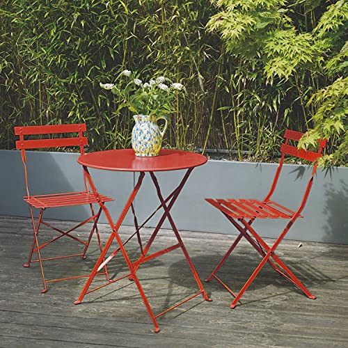 HCY Patio Bistro Set Outdoor Table and Chairs 3 Piece Patio Furniture Set Metal Folding Bistro Table Set Small Patio Set for Yard Porch Cafe Bistro Lawn Balcony Backyard Apartment (Red)