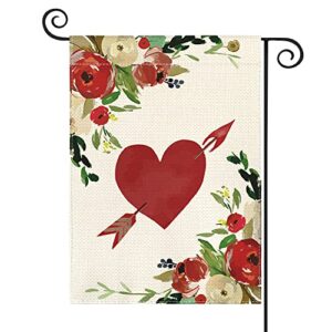 avoin colorlife love heart arrow garden flag outside double sided, flowers rose valentine’s day wedding farmhouse yard outdoor decoration 12×18 inch
