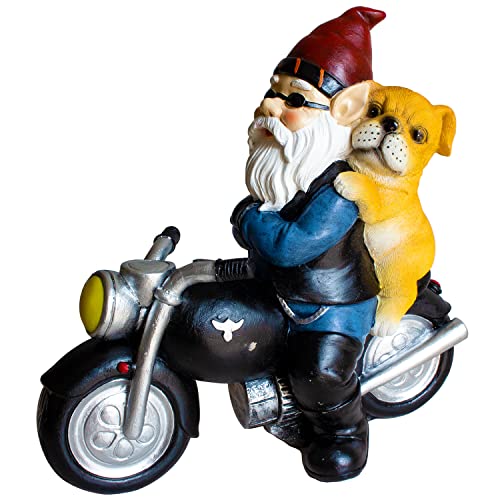 JHWKJS Garden Gnome with Lovely Dog Riding Motorcycle, Funny Outdoor Gnome Decoration Indoor Outdoor Lawn Figurines for Home Yard Décor