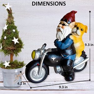 JHWKJS Garden Gnome with Lovely Dog Riding Motorcycle, Funny Outdoor Gnome Decoration Indoor Outdoor Lawn Figurines for Home Yard Décor