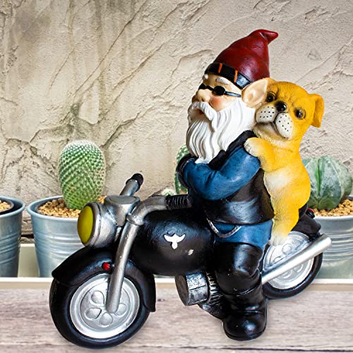 JHWKJS Garden Gnome with Lovely Dog Riding Motorcycle, Funny Outdoor Gnome Decoration Indoor Outdoor Lawn Figurines for Home Yard Décor