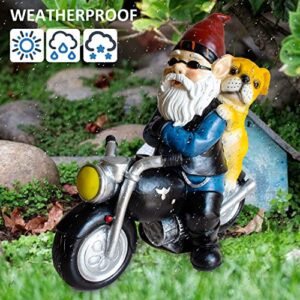 JHWKJS Garden Gnome with Lovely Dog Riding Motorcycle, Funny Outdoor Gnome Decoration Indoor Outdoor Lawn Figurines for Home Yard Décor