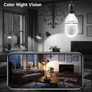 WOOLINK 2PCS Light Bulb Security Camera 3MP, Camera Bulb 2.4GHz Wireless WiFi 360 Degree Home Light Bulb Camera, Night Vision, Two Way Audio, Motion Detection, Cloud Storage, Remote APP Access