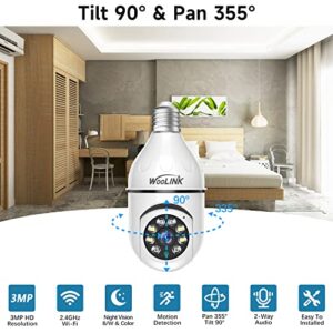 WOOLINK 2PCS Light Bulb Security Camera 3MP, Camera Bulb 2.4GHz Wireless WiFi 360 Degree Home Light Bulb Camera, Night Vision, Two Way Audio, Motion Detection, Cloud Storage, Remote APP Access