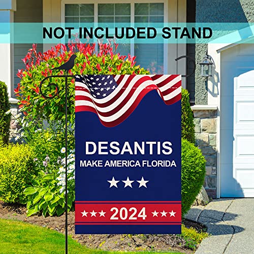 Shmbada Ron DeSantis 2024 Make America Florida Garden Flag, Double Sided Burlap Vertical Outdoor Decorative Flag for Yard Lawn Patio Farmhouse 12. x 18 Inch