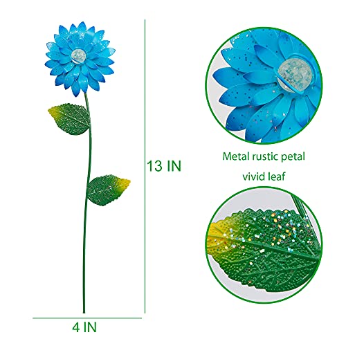 Juegoal 3 Pack Flower Garden Stakes Decor, Outdoor Metal Sunflowers Daisy Shaking Head Glow in Dark Yard Art, Rust Proof Metal Flower Stick, Indoor Outdoor Pathway Patio Lawn Decorations