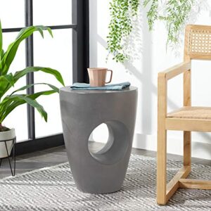 safavieh outdoor collection aishi modern concrete dark grey round 17.7-inch accent table