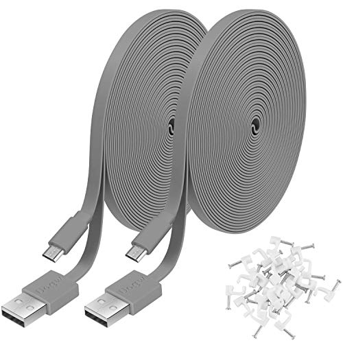 2 Pack 20FT Power Extension Cable Compatible with WyzeCam, Wyze Cam Pan, NestCam Indoor,Blink,Amazon Cloud Camera,USB to Micro USB Durable Charging and Data Sync Cord (Gray)