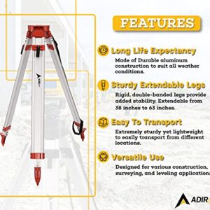 AdirPro Universal Survey Tripod – Aluminum Laser Level Tripod – Transit Level Tripod - Quick Clamp - Heavy Duty Contractor Tripod 5/8” x 11” Thread (Orange)