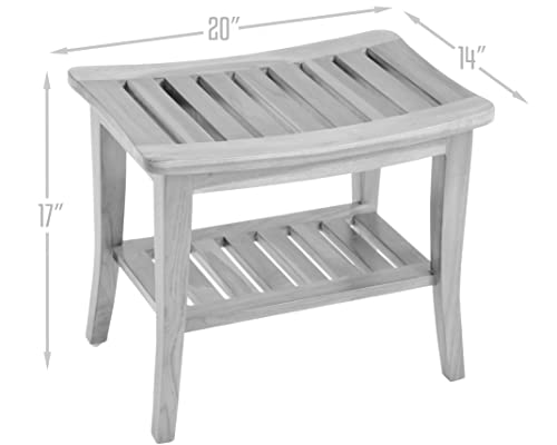 Ala Teak Indoor Outdoor Patio Garden Yard Bath Shower Spa Waterproof Stool Bench Fully Assembled