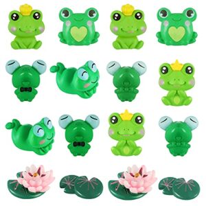 16 pieces cute frog and lotus miniature figurines resin frog stuff mini garden ornament animal model garden miniature moss landscape diy craft accessories frog party decoration home supplies plant pot