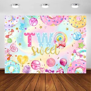 Avezano Two Sweet Donut Birthday Backdrop Sweet Candy Second Birthday Party Photography Background Blue Pink Gold Girl Happy 2nd Birthday Donut Theme Party Decoration Photoshoot Backdrops (7x5ft)