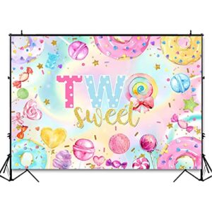 Avezano Two Sweet Donut Birthday Backdrop Sweet Candy Second Birthday Party Photography Background Blue Pink Gold Girl Happy 2nd Birthday Donut Theme Party Decoration Photoshoot Backdrops (7x5ft)