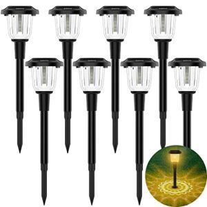 sidsys outdoor solar lights for yard, glass dream dynamic solar outdoor lights, 230lm pattern changing warm solar garden lights, ip65 waterproof solar powered pathway lights 8 pack