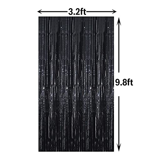 GOER 3.2 ft x 9.8 ft Metallic Tinsel Foil Fringe Curtains Party Photo Backdrop Party Streamers for Halloween,Birthday,Graduation,New Year Eve Decorations Wedding Decor (4 Packs,Black)