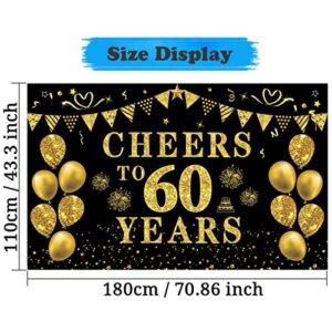 Trgowaul 60th Birthday/Anniversary/Wedding Decorations for Women Men, Cheers to 60 Years Banner, Black and Gold 60th Birthday Backdrop, 60 Bday Decorations Party Banner Photography Supplies Background