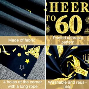 Trgowaul 60th Birthday/Anniversary/Wedding Decorations for Women Men, Cheers to 60 Years Banner, Black and Gold 60th Birthday Backdrop, 60 Bday Decorations Party Banner Photography Supplies Background