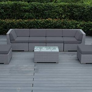 Ohana Collection 7-Piece Outdoor Patio Furniture Sectional Conversation Set, Gray Wicker with Gray Cushions - No Assembly with Free Patio Cover