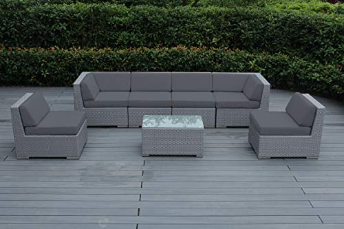 Ohana Collection 7-Piece Outdoor Patio Furniture Sectional Conversation Set, Gray Wicker with Gray Cushions - No Assembly with Free Patio Cover