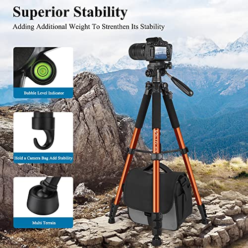 VICTIV 74” Camera Tripod for iPhone Canon Nikon, Lightweight Travel Tripod with Carry Bag, Aluminum Professional Camera Tripod Stand for DSLR/SLR