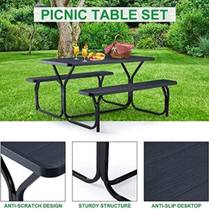 ECOTOUGE 5 FT Portable Picnic Table Benches Set for Outdoor, Heavy Duty Camping Picnic Tables, Weather Resistant, Suitable Patio, Garden for Adult(Black)