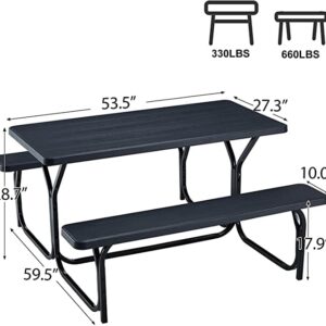 ECOTOUGE 5 FT Portable Picnic Table Benches Set for Outdoor, Heavy Duty Camping Picnic Tables, Weather Resistant, Suitable Patio, Garden for Adult(Black)