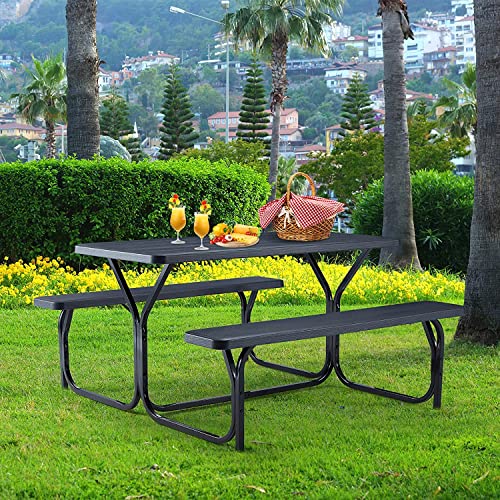 ECOTOUGE 5 FT Portable Picnic Table Benches Set for Outdoor, Heavy Duty Camping Picnic Tables, Weather Resistant, Suitable Patio, Garden for Adult(Black)