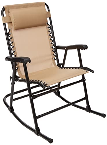 Amazon Basics Outdoor Textilene Zero Gravity Folding Lounge Rocker with Pillow,Alloy Steel, Beige