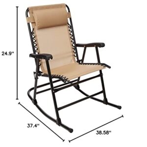 Amazon Basics Outdoor Textilene Zero Gravity Folding Lounge Rocker with Pillow,Alloy Steel, Beige