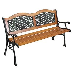 kthuss garden bench park bench outdoor bench for outdoors 50 inch metal porch chair cast iron hardwood furniture,for park yard patio deck lawn