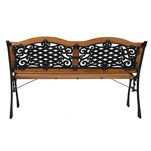 KTHUSS Garden Bench Park Bench Outdoor Bench for Outdoors 50 inch Metal Porch Chair Cast Iron Hardwood Furniture,for Park Yard Patio Deck Lawn