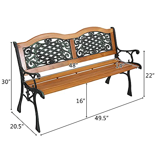 KTHUSS Garden Bench Park Bench Outdoor Bench for Outdoors 50 inch Metal Porch Chair Cast Iron Hardwood Furniture,for Park Yard Patio Deck Lawn