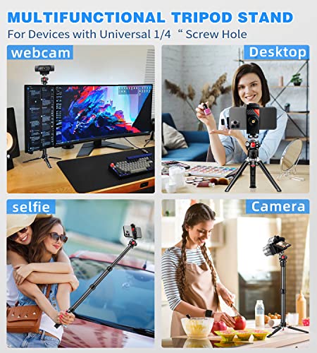 Webcam Tripod Stand, Nycetek Adjustable Sturdy Desk Tripod for Logitech Webcam C920 Brio and Other Webcam with 1/4" Thread, Aluminum Table Tripod with Phone Holder & Remote for Cell Phones, Camera